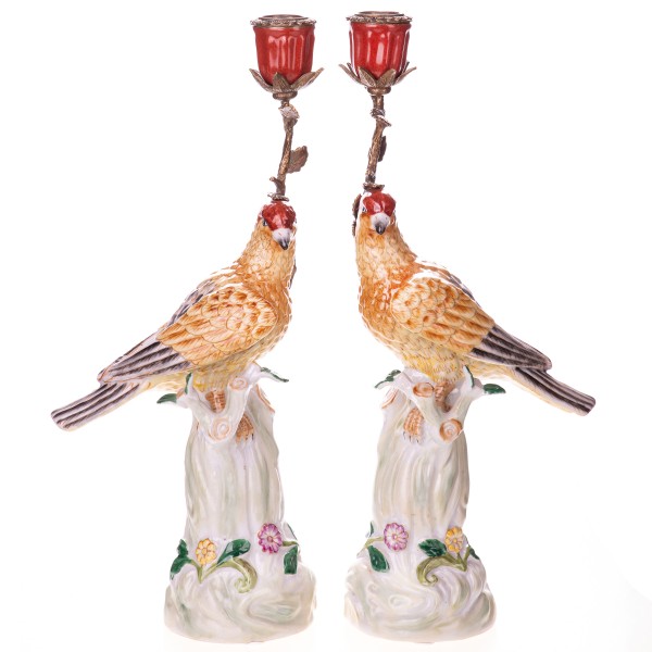 Porzellan mit Bronze Kerzenleuchter Set / 2 Vögel HM6189