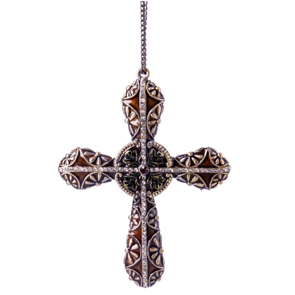 Kreuz aus emailliertem Hartzinn und Schmucksteinen HD22696