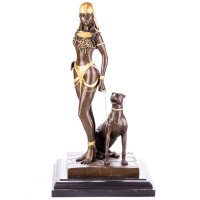 Goldene Bronzefigur Cleopatra mit Panther YB250 Goldene Bronzefigur Cleopatra mit Panther YB250
