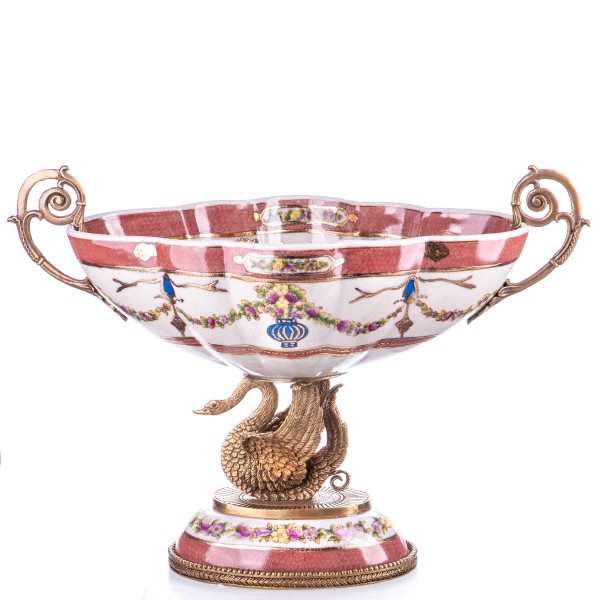 Porzellan mit Bronze Schale mit Schwan HM6096