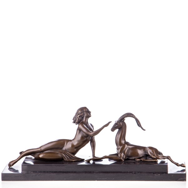 Art Deco Bronzefigur Frau mit Antilope BT846