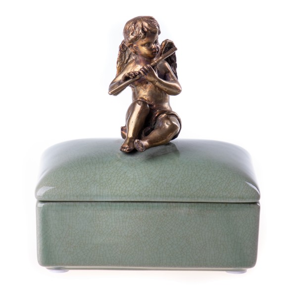 Porzellan mit Bronze Dose mit Engel HM5837