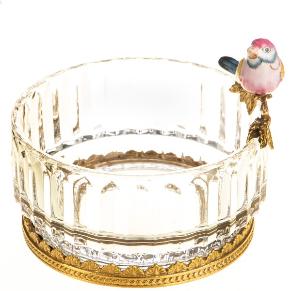 Glas mit Bronze Schale mit Vogel HM6478