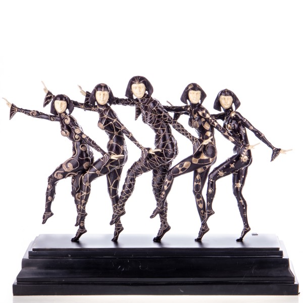 Farbige Art Deco Bronzefigur Tänzerinnen "The Girls" nach D.H.Chiparus BT893