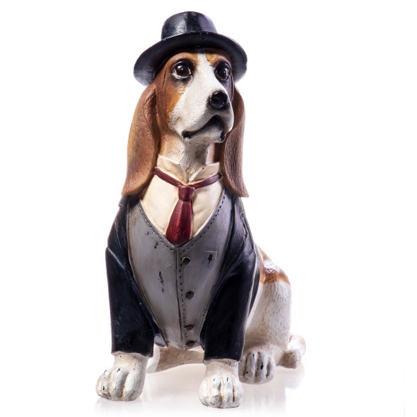 Hund mit Kostüm handbemalte Polyresinfigur TM315