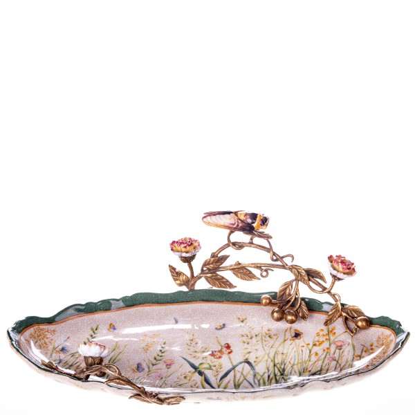 Porzellan mit Bronze Schale mit Zikade HM6344