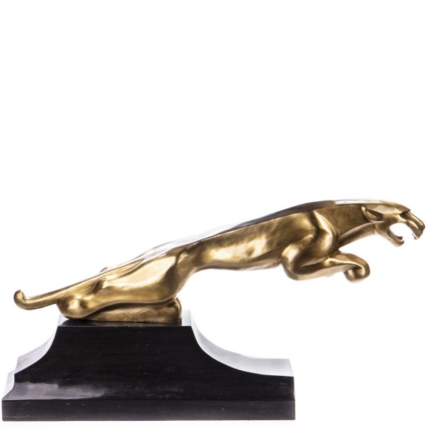 Polierte Art Deco Bronzefigur Springender Jaguar BT875