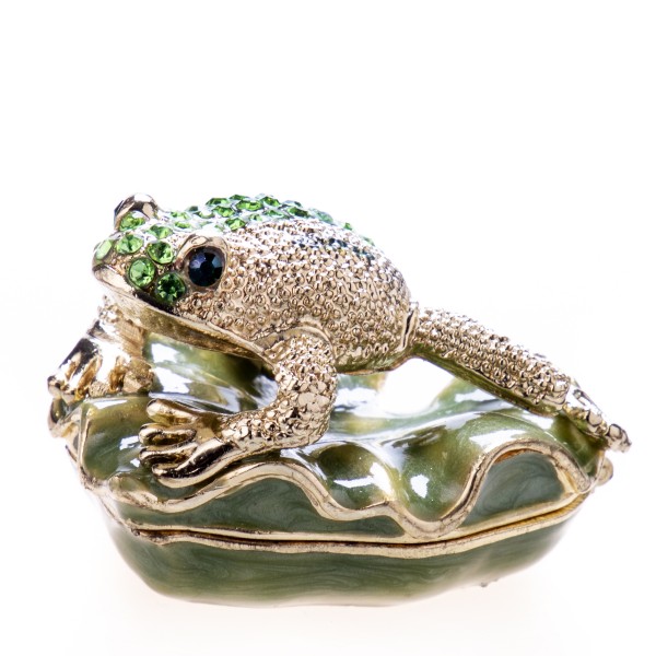 Pillendöschen aus emailliertem Hartzinn und Schmucksteinen mit Frosch BX21460A