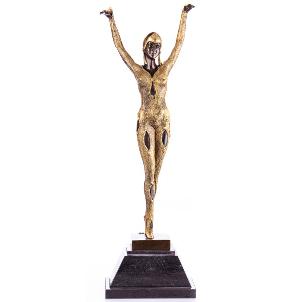 Goldene Art Deco Bronzefigur Tänzerin "Dourga" nach D.H.Chiparus BT717