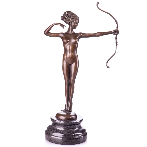 Art Deco Bronzefigur Weiblicher Akt mit Bogen BT753