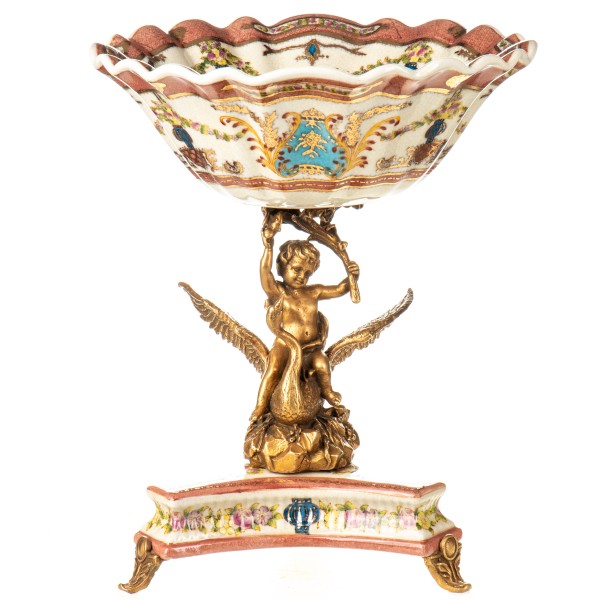 Porzellan mit Bronze Schale mit Jungen auf Schwan HM6436