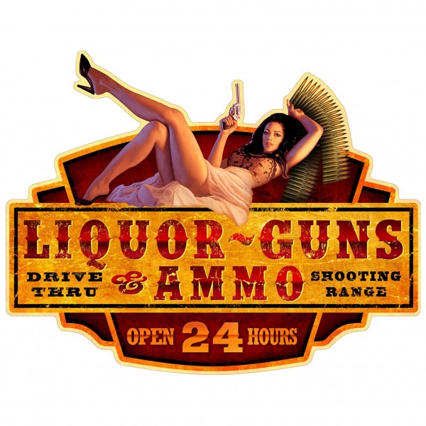 Geprägtes Blechschild Pin Up "Liquor - Guns & Ammo" MP131