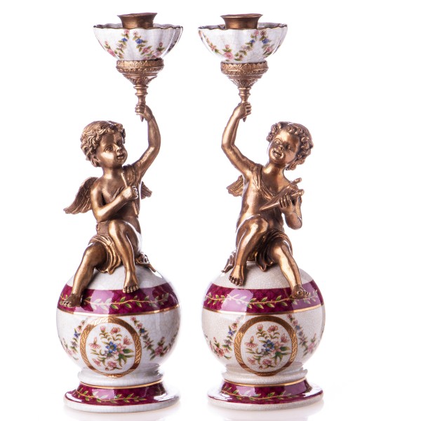 Porzellan mit Bronze Engel Kerzenständer Set/2 HM6079