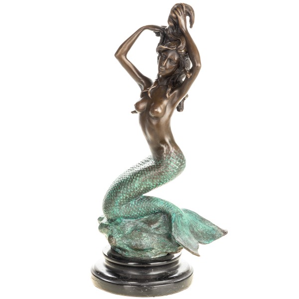 Grün Patinierte Bronzefigur Meerjungfrau YB934