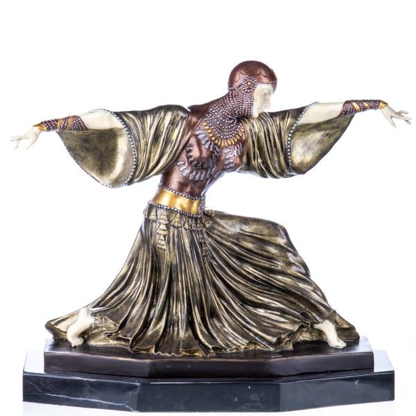 Farbige Art Deco Bronzefigur Tänzerin "Thaïs" nach D.H.Chiparus BT889