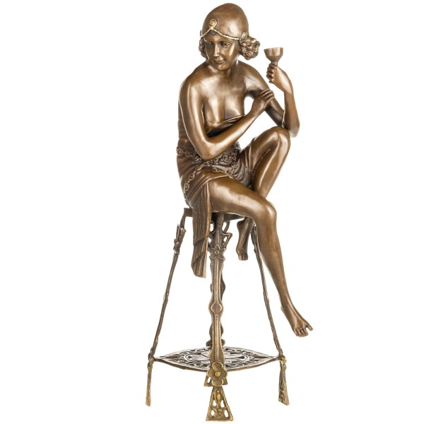 Art Deco Bronzefigur Frau auf Hocker YB990
