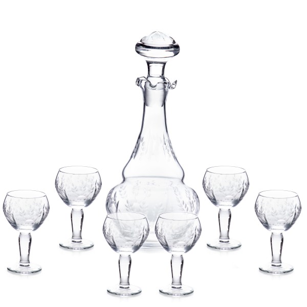 Likör Set Karaffe und 6 Gläser aus handgeschliffenem Glas AS11