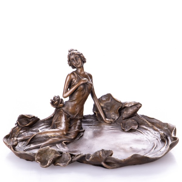 Jugendstil Bronzefigur Frau mit Seerosen YB546