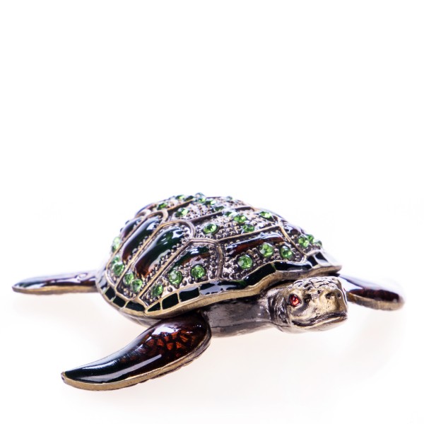 Pillendöschen aus emailliertem Hartzinn und Schmucksteinen in Form einer Schildkröte BX23207