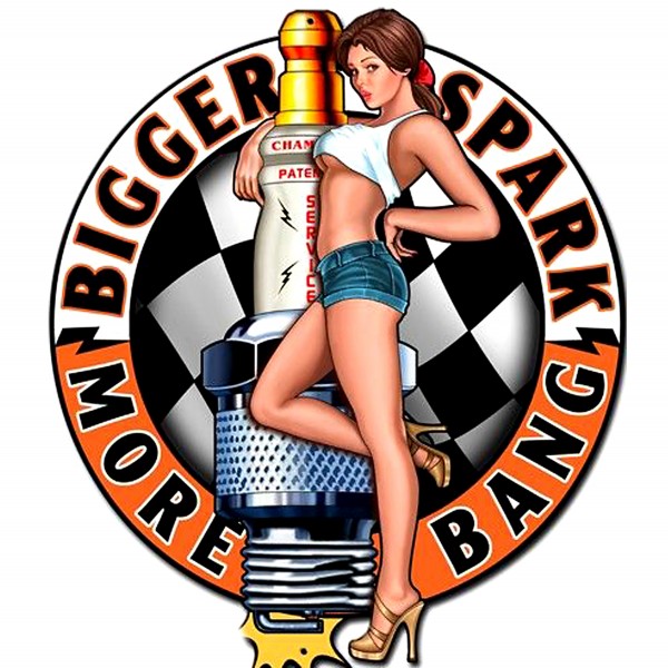 Geprägtes Blechschild Pin Up "Bigger Spark More Bang" MP128