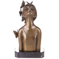 Moderne Bronzefigur Mädchenbüste mit Schmetterlingen YB685 Moderne Bronzefigur Mädchenbüste mit Schmetterlingen YB685