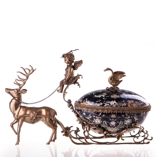 Porzellan mit Bronze Dose Kutsche mit Engel und Rentier HM5825