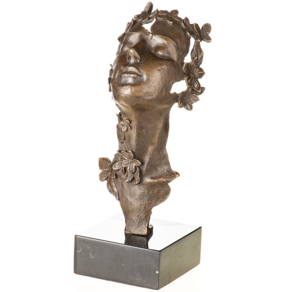 Moderne Bronzefigur weibliches Gesischt mit Blumen YB770