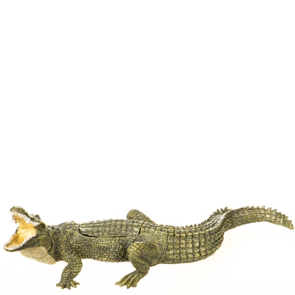Farbige Bronzefigur Wiener Art Krokodil mit Frau BT959