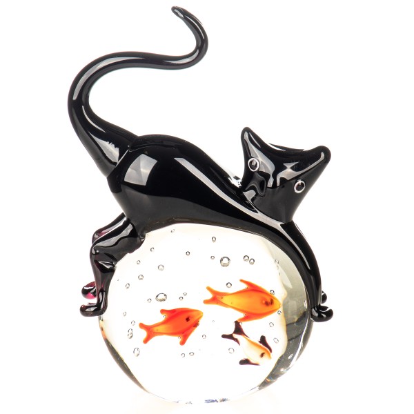 Murano-Stil Glas Katze mit Goldfischen GL1483