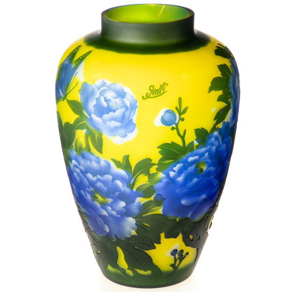 Handgefertigte Kameoglas Vase signiert "Gallé" und "Tip" VG113