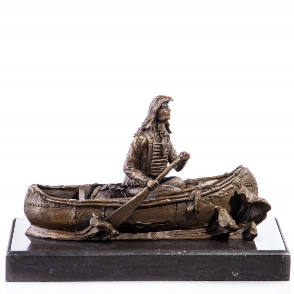 Western Bronzefigur Indianer im Kanu YB430