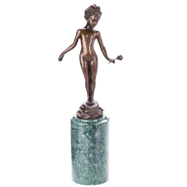 Bronzefigur Nacktes Mädchen mit Rose BT870