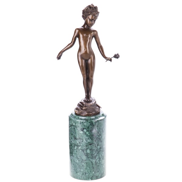 Bronzefigur Nacktes Mädchen mit Rose BT870