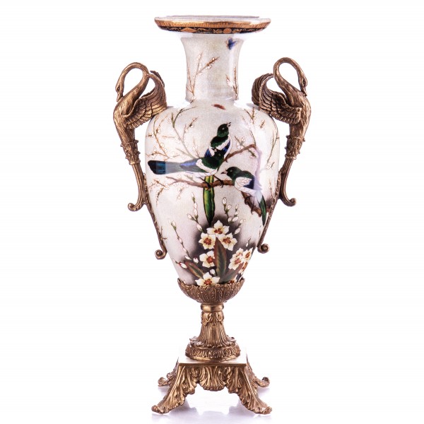Porzellan mit Bronze Vase mit Schwänen HM5778